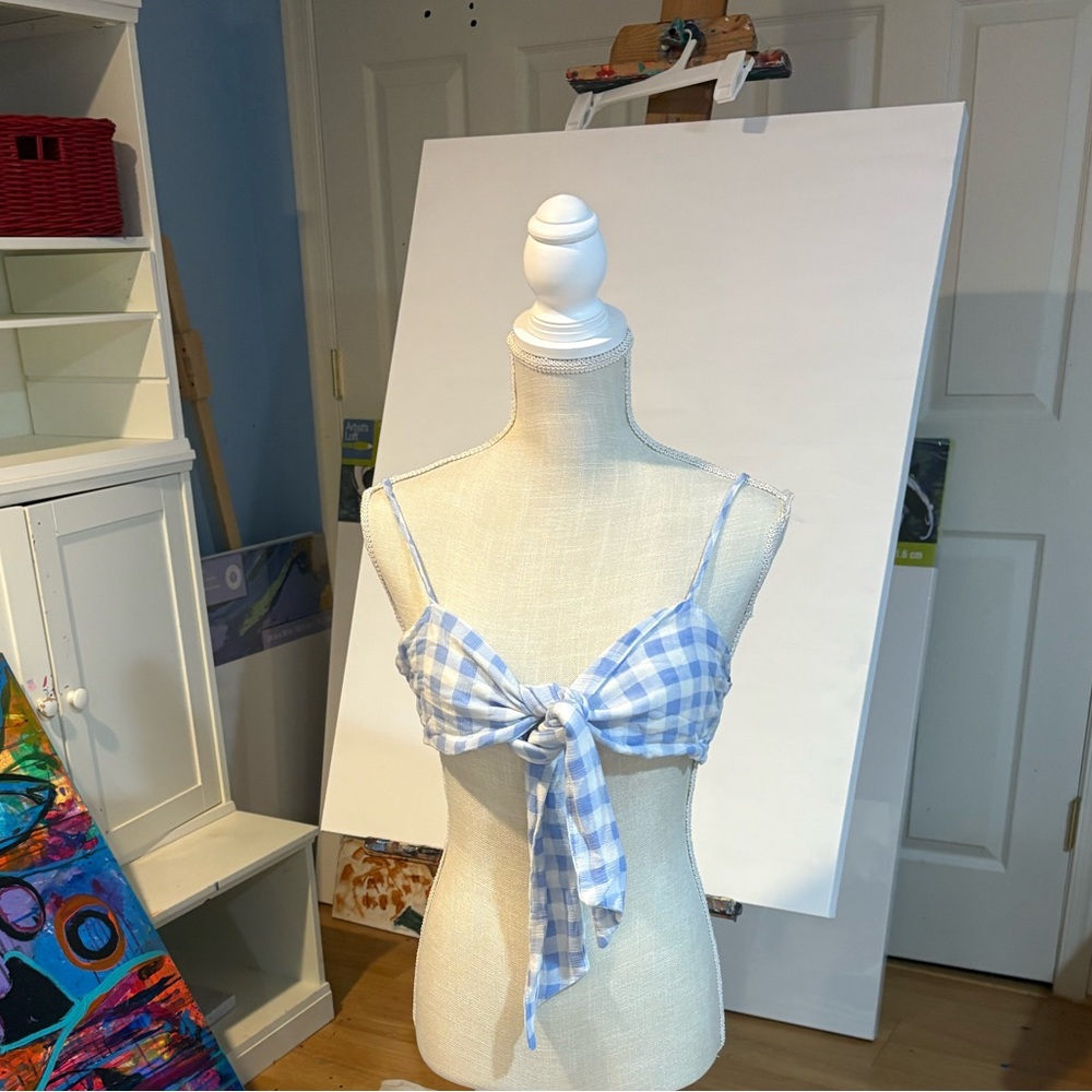 Forever 21 Blue Gingham Tie Crop Top